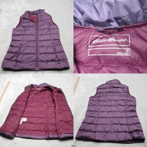 Eddie Bauer Down Vest Womens Medium Purple Pockets Full Zip Quilted Puffer EB650